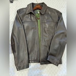 Men's Large long Eddie Bauer dark brown leather jacket